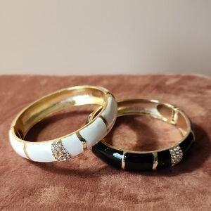 Vintage Landau Black and White Enamel Bangle Set